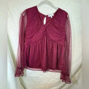 Womens Calligraphie Lacy Long Sleeve Shirt Blouse Size M  Nwt Red Maroon